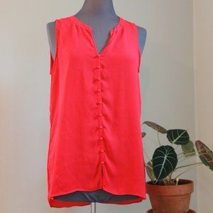 RACHEL ZOE sleeveless Dress Shirt Large False Buttons and Split Tail Back